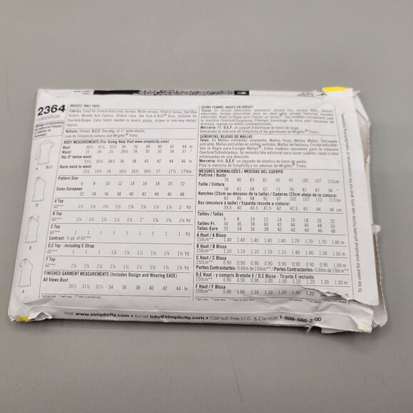 Simplicity Misses Knit Tops Pattern #2364 Size 14 - 22 Complete - Picture 3 of 3